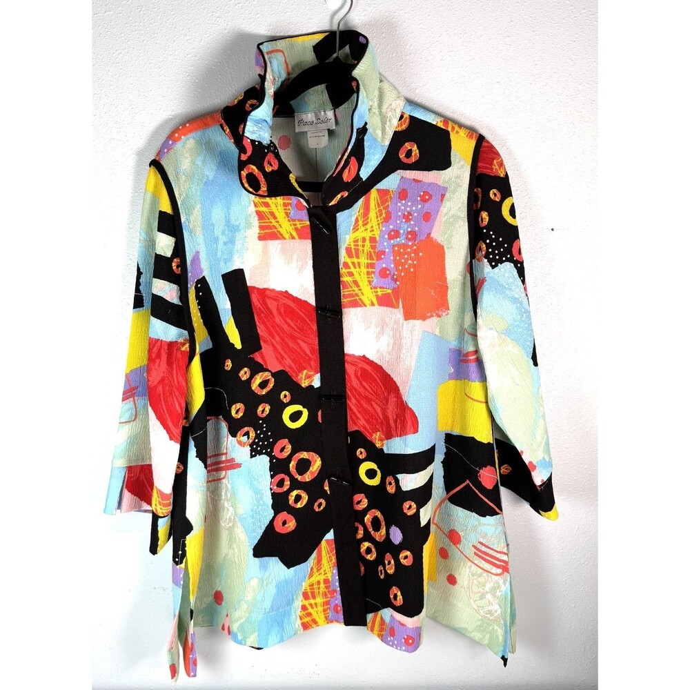 Paco Soler Art to Wear Swing Jacket Womens L Abstract Wire Collar Toggle USA